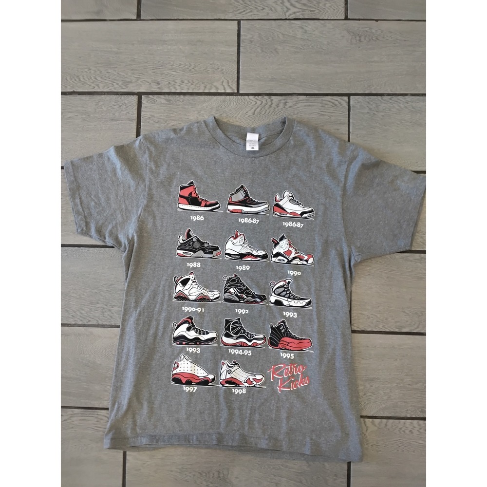 Pro West Retro Kicks Sneaker Timeline Graphic T-Shirt Gray Mens XL Basketball